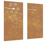 vidaXL Adorno Pared jardín 2 uds Acero corten diseño Flores 105x55 cm, Adorno Pared jardín, Adorno Metal Pared jardín, Adorno de Pared para jardín