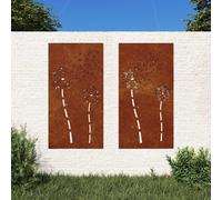 vidaXL Adorno pared jardín 2 uds acero corten diseño flores 105x55 cm, adorno pared jardín, adorno metal pared jardín, adorno de pared para jardín