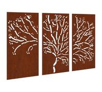 vidaXL Adorno de Pared de Jardín 3 pzas, Decoración Metálica de Pared, Lámina Metal, Adorno de Pared para Patio, Acero Corten Diseño Árbol 105x55 cm