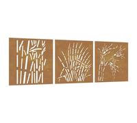 vidaXL Adorno Pared y jardín 3 uds Acero corten diseño Hierba 55x55 cm