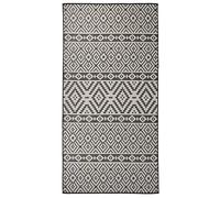 vidaXL Alfombra de Exterior de Tejido Plano Jardín Patio Terraza Balcón Salón Sala de Estar Hogar Decoración Alfombrilla Suelo Rayas Negras 100x200 cm
