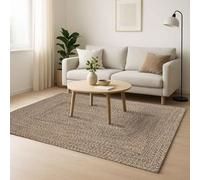 vidaXL Alfombra Natural y Negro 160 x 160 cm Yute, Alfombra Moderna, Rectangular de Yute, Decorativa y Hecha a Mano, Ideal para Sala, Acento ecológico