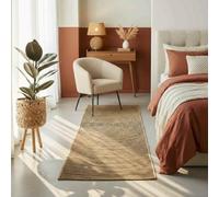 vidaXL Alfombra Natural y Negro 60 x 250 cm Yute, Sala de Estar, alfombras de Yute Redondas, ecológicas, Hechas a Mano, Superficie texturada, Fibra Beige Suave
