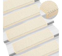 vidaXL Alfombrilla Autoadhesiva de Escalera 15 uds, Alfombrilla con Aspecto de Sisal, Protector Antideslizante de Peldaño, Tela Crema 65x21x4 cm