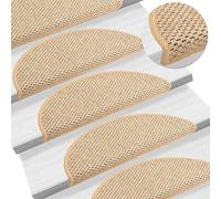 vidaXL Alfombrilla Autoadhesiva de Escalera 15 uds, Alfombrilla con Aspecto Sisal, Protector Antideslizante de Peldaño, Tela Beige Claro 56x17x3 cm