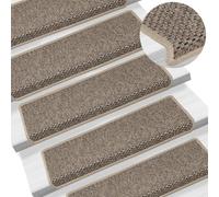 vidaXL Alfombrilla Autoadhesiva de Escalera 15 uds, Alfombrilla con Aspecto Sisal, Protector Antideslizante de Peldaño, Tela Beige Oscuro 65x21x4 cm
