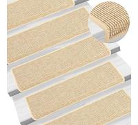 vidaXL Alfombrilla Autoadhesiva de Escalera 15 uds, Alfombrilla con Aspecto Sisal, Protector Antideslizante de Peldaño, Tela Beige Claro 65x21x4 cm