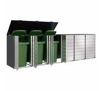 vidaXL Almacenamiento de Cubos Wheelie para 3 Cubos Antracita, Jardín y terraza, solución Moderna, contenedor ventilado, Organizador Exterior, Elegante cercado, cobertizo ahorrador de Espacio