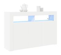 vidaXL Aparador blanco moderno con iluminación LED | Tablero de partículas de 3 puertas, 8 estantes de almacenamiento, ideal para salón y comedor, diseño moderno, muebles para el hogar.