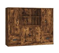 Vidaxl aparador alto 3 piezas madera contrachapada roble ahumado