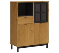 vidaXL Aparador Alto, Armario Auxiliar con Puerta de Vidrio, Armario Consola de Almacenaje, Aparador para Salón, Madera Maciza de Pino