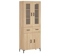 vidaXL Aparador Alto, Armario Auxiliar de Almacenaje, Aparador Cómoda, Mueble Aparador de Salón Oficina, Madera Contrachapada Color Roble