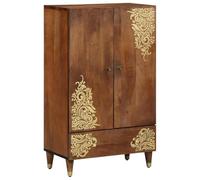 vidaXL Aparador alto Marrón 60 x 33 x 100 cm Madera de mango maciza | Las incrustaciones florales le dan un toque especial, Tiene mucho espacio para organizar tus cosas,