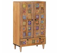vidaXL Aparador Alto Natural 60 x 33,5 x 100 cm Madera de Mango Maciza, Armario Rectangular Elegante, Vitrina Moderna, Mueble Minimalista para el Comedor, Ideal para tu Sala