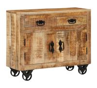 vidaXL Aparador, Armario Auxiliar de Almacenaje, Aparador con Ruedas para Salón, Estilo Retro, Madera Maciza de Mango sin Tratar 80x30x65 cm