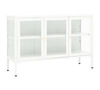 vidaXL Aparador Armario Auxiliar Lateral Alacena Sala de Estar Almacenaje Organizador Salón Mueble de Acero y Vidrio Blanco 105x35x70 cm
