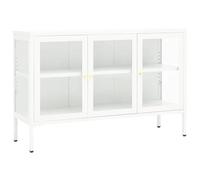 vidaXL Aparador Armario auxiliar de acero y vidrio blanco 105x35x70 cm