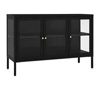vidaXL Aparador Armario Auxiliar Lateral Alacena Sala de Estar Almacenaje Organizador Salón Mueble de Acero y Vidrio Negro 105x35x70 cm