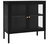 vidaXL Aparador Armario Auxiliar Lateral Alacena Sala de Estar Almacenaje Organizador Salón Mueble de Acero y Vidrio Negro 70x35x70 cm