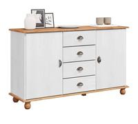 vidaXL Aparador 'Askim'133.5X40X78.5 cm Madera Sólida con 4 Cajones y 2 Estantes Integrados Blanco, Ideal para Almacenamiento en Comedor y Sala de Estar, Elegante Mueble Buffet