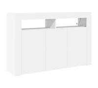 vidaXL Aparador blanco moderno con iluminación LED | Tablero de partículas de 3 puertas, 8 estantes de almacenamiento, ideal para salón y comedor, diseño moderno, muebles para el hogar.