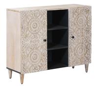 vidaXL Aparador con Estante 90 x 33,5 x 75 cm Madera de Mango Maciza, Sala de Estar con Estilo Moderno, Tonos Beige, Espacio Abierto y Muebles funcionales para Mejorar tu Comodidad y estética