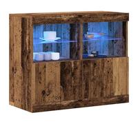 vidaXL Aparador con Luces LED Acabado Rústico Madera Vieja 81Cm Largo 67Cm Alto Buffet para Comedor Y Almacenamiento Sala Mueble con Puertas De Cristal De Madera Interior