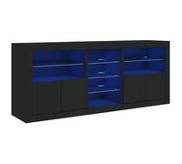 vidaXL Aparador con Luces LED, Armario Auxiliar de Almacenaje, Aparador de Comedor, Mueble para Cocina Salón Pasillo Recibidor, Negro