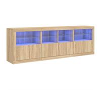 vidaXL Aparador con Luces LED, Armario Auxiliar de Almacenaje, Aparador de Comedor, Mueble para Cocina Salón Pasillo Recibidor, Roble Sonoma