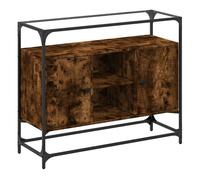 Vidaxl aparador cristal y madera ingeniería roble ahumado 98x35x81 cm