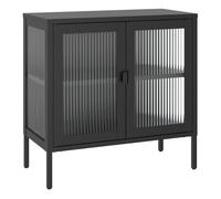 vidaXL Aparador de Vidrio y Acero Negro 70x35x70 cm, Armario, Armario de Almacenamiento, aparador Alto, Armario aparador, Armario Alto