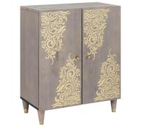 vidaXL Aparador Gris y Dorado 60 x 33 x 75 cm Madera de Mango Maciza, Mueble de Sala, Rectangular, Moderno, Armario de Mango, práctico y Elegante para almacenar Cosas