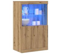 vidaXL Mesa Buffet Moderna para Comedor Acabado de Roble Artesanal Gran Almacenamiento Estilosa MDF Estantes de Vidrio Diseño Contemporáneo Uso Interior Rectangular Soluciones Elegantes para Muebles