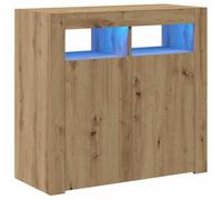 vidaXL Aparador Luces LED Madera ingeniería Roble Artisan 80x35x75 cm, Armario aparador, Armario de almacenaje, Armario de Pasillo, Armario