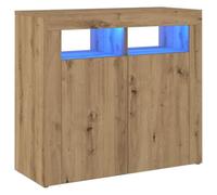 vidaXL Aparador Luces LED Madera ingeniería Roble Artisan 80x35x75 cm, Armario aparador, Armario de almacenaje, Armario de Pasillo, Armario