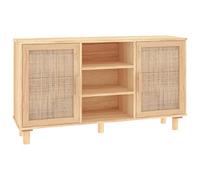 vidaXL Aparador Auxiliar Armario Consola Mueble Almacenamiento Estantería Salón Sala de Estar Casa Madera Pino Maciza y Ratán Natural Marrón