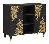 vidaXL Aparador Negro 90 x 33 x 75 cm Madera de Mango Maciza, Sala de Estar, Almacenamiento Moderno, Aparador Rectangular, Muebles Minimalistas, Unidad Decorativa, Madera de Mango