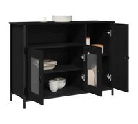 vidaXL Aparador Negro de Roble con Puertas de Cristal para Comedor, de Madera Ingenierada. Tiene Amplio Espacio para Guardar Cosas. Mesa Buffet estilosa, Mide 100 x 35 x 75 cm. Diseño Moderno, Ideal