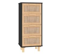 Vidaxl aparador negro madera pino maciza y ratán natural 40x30x90 cm