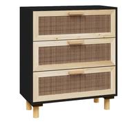 Vidaxl aparador negro madera pino maciza y ratán natural 60x30x70 cm