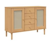 vidaXL Aparador Aspecto de Ratán, Armario con Almacenaje, Armario Auxiliar, Aparador para Salón Pasillo Cocina, Madera Maciza de Pino Marrón