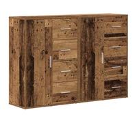 vidaXL Aparador rectangular moderno con luces LED multicolores, madera marrón envejecida, 116 cm de largo, armario de almacenamiento para sala de estar y comedor, 3 puertas, solo para el