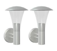 vidaXL Apliques de exterior 2 unidades acero inoxidable plateado, luz de pared exterior, lámpara de pared de jardín, luz para pared exterior