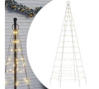 vidaXL Árbol de Navidad en asta de Bandera 200 LED Blanco cálido 180cm, Árbol de Navidad LED, decoración navideña, luz navideña, luz LED, luz navideña para Exteriores