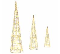vidaXL Árbol de Navidad con 90 LED 3 pcs cálido 20 x 20 x 80 cm Pet, Adorno LED Moderno y Duradero, decoración navideña, iluminación estacional, decoración USB, Festivo