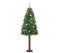 vidaXL - Árbol de Navidad articulado con 300 LED con soporte verde, 210 cm, PVC, decoración LED, compacto para salón y jardín, decoración festiva