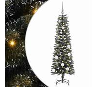 vidaXL Árbol de Navidad Artificial Moderno con Leds y Bolas Blancas/Grey, Decoración en Forma de Cono Verde de PVC de 150cm, Luces LED USB para Interior/Exterior, Nevado con Soporte Metálico Negro d