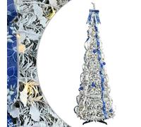 vidaXL Árbol de Navidad Artificial con 200 LED con Soporte 210 cm PVC, Árbol de Navidad Artificial en Forma de Cono, Plegable, Ligero y Duradero, ¡con Luces LED para lucir en tu salón