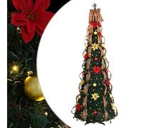 vidaXL Árbol de Navidad Artificial con 200 LED Verde 210 cm PVC, Árbol de Navidad, en Forma de Cono, Plegable y portátil, PVC Resistente, Luces LED, Blanco cálido, decoración de Interior