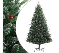 vidaXL Árbol de Navidad Artificial con Bisagras y Frutos, Adorno Navideño, Árbol Realista, Decoración para Hogar Exterior, Rojos 180 cm